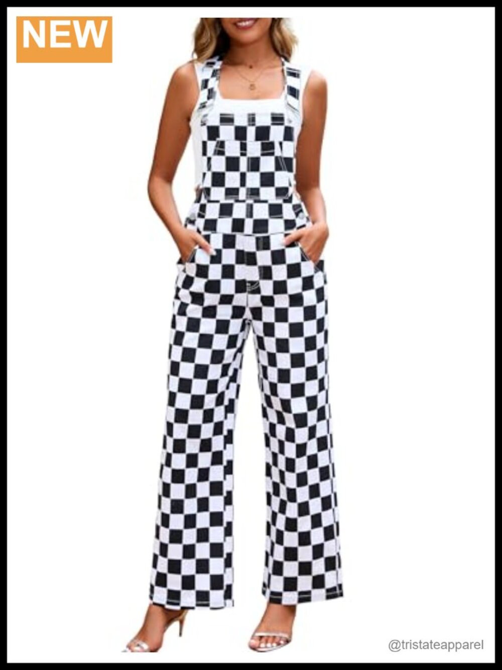 Womens Checkered Overalls Loose Fit Straight Leg Cotton Stretch Bib Jumpsuit